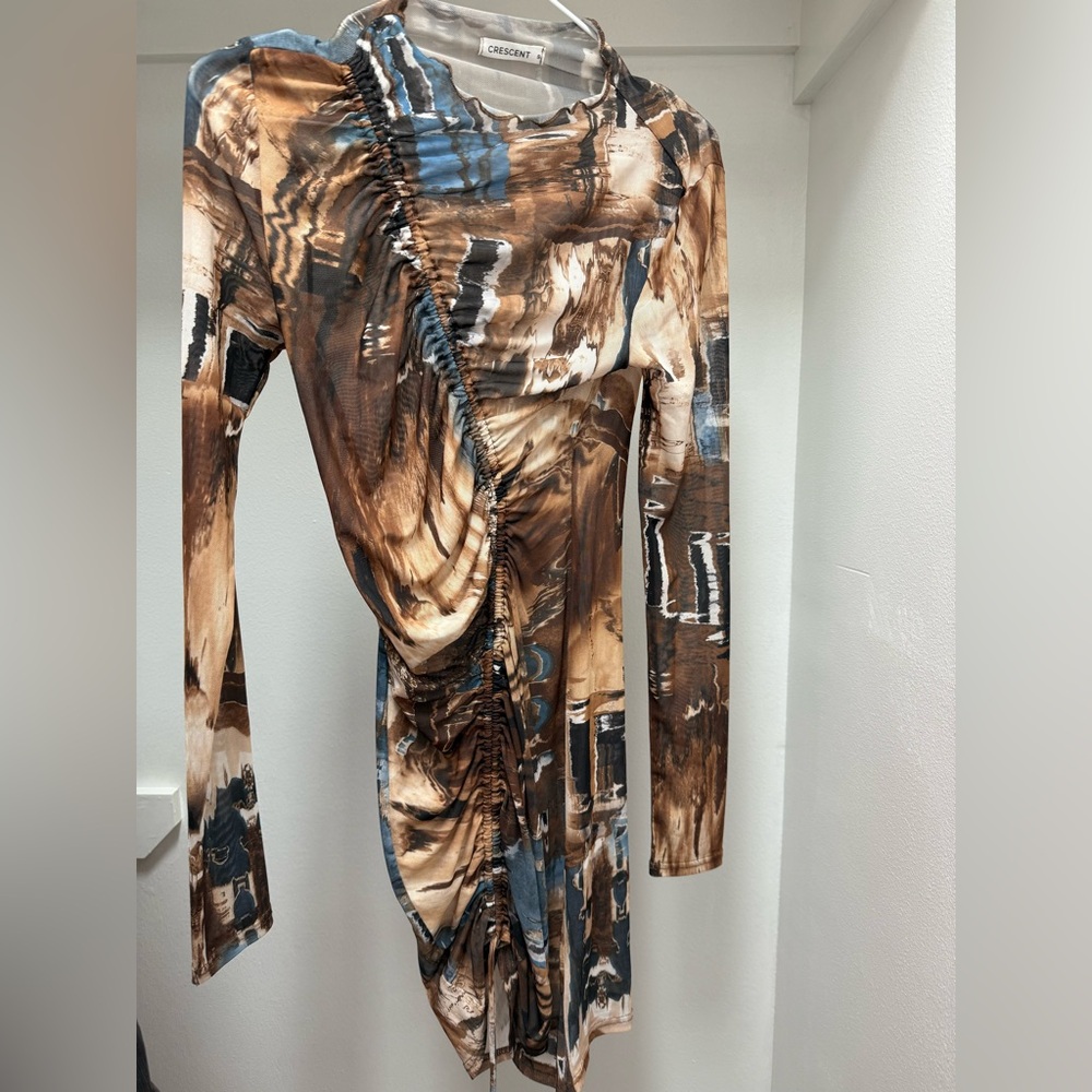 Crescent Earthy Abstract Sheet Long Sleeve Dress